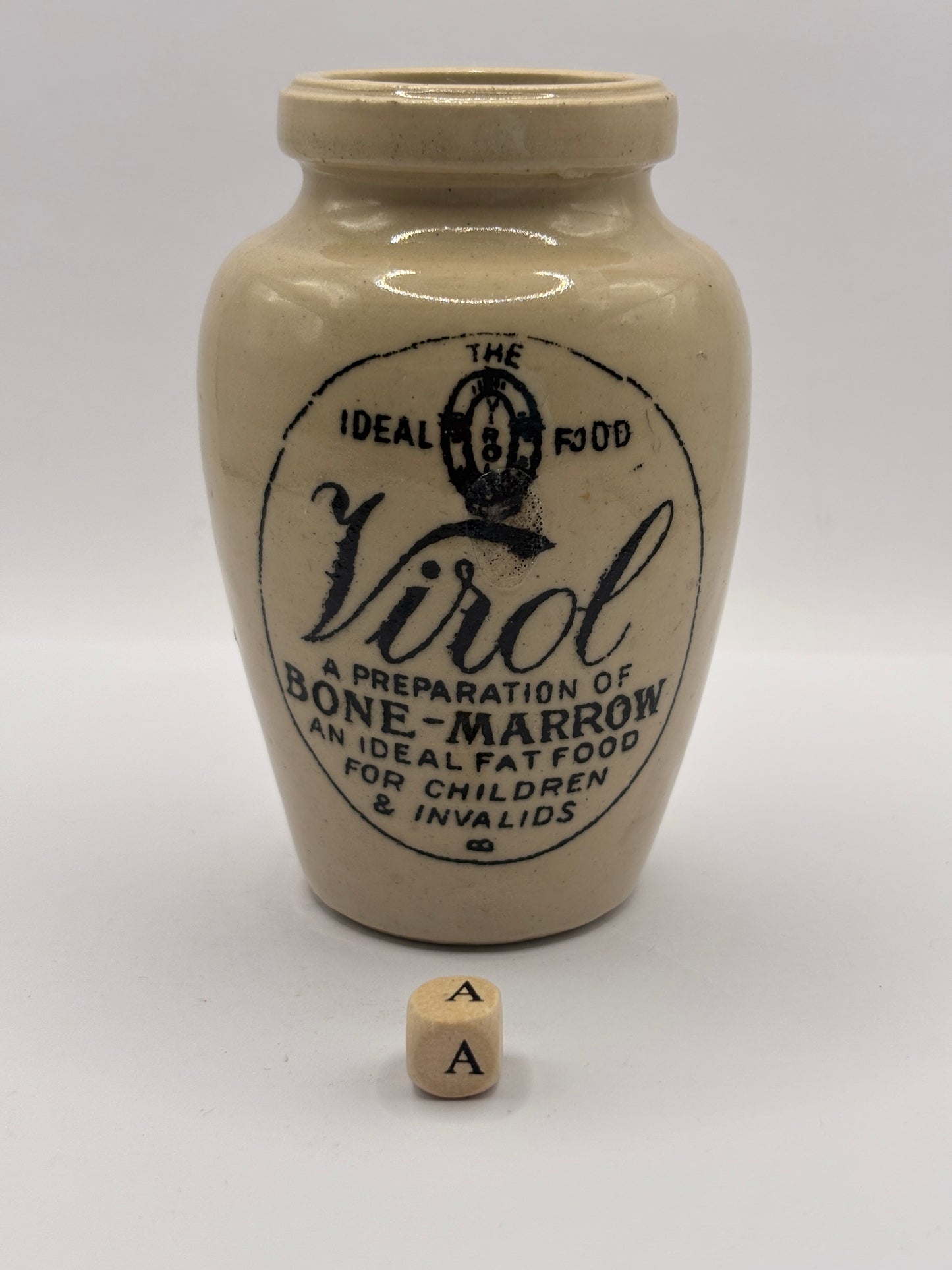 Old stoneware advertising Virol jar 10cms (a)