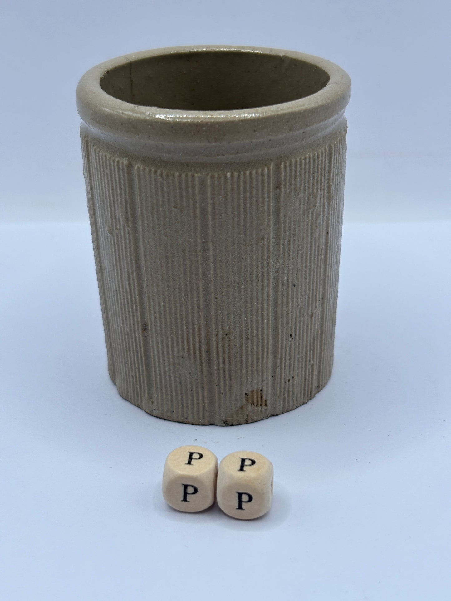 Old mini ribbed stoneware jam pot (pp)