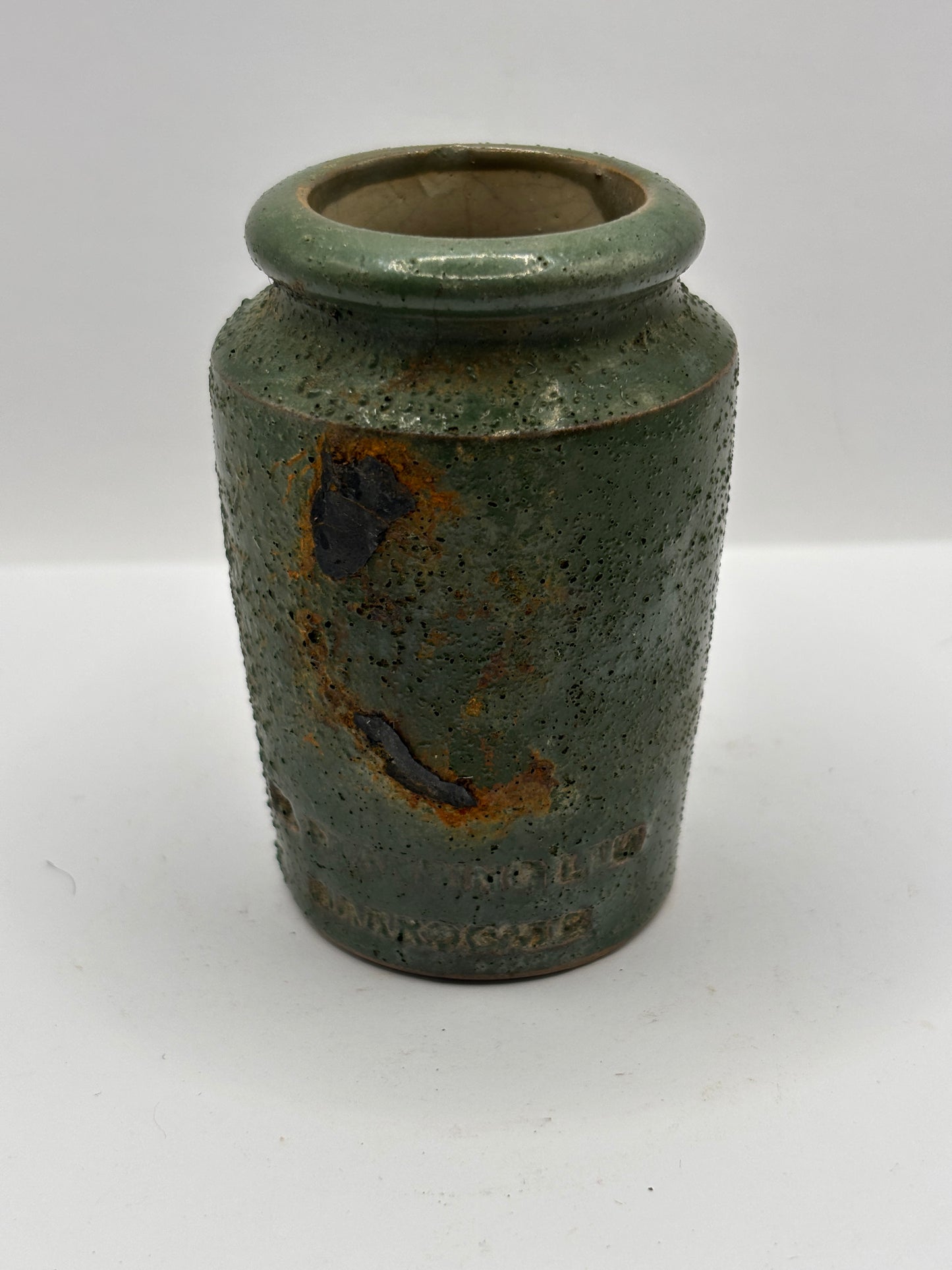 Old crusty green Harrogate cream pot