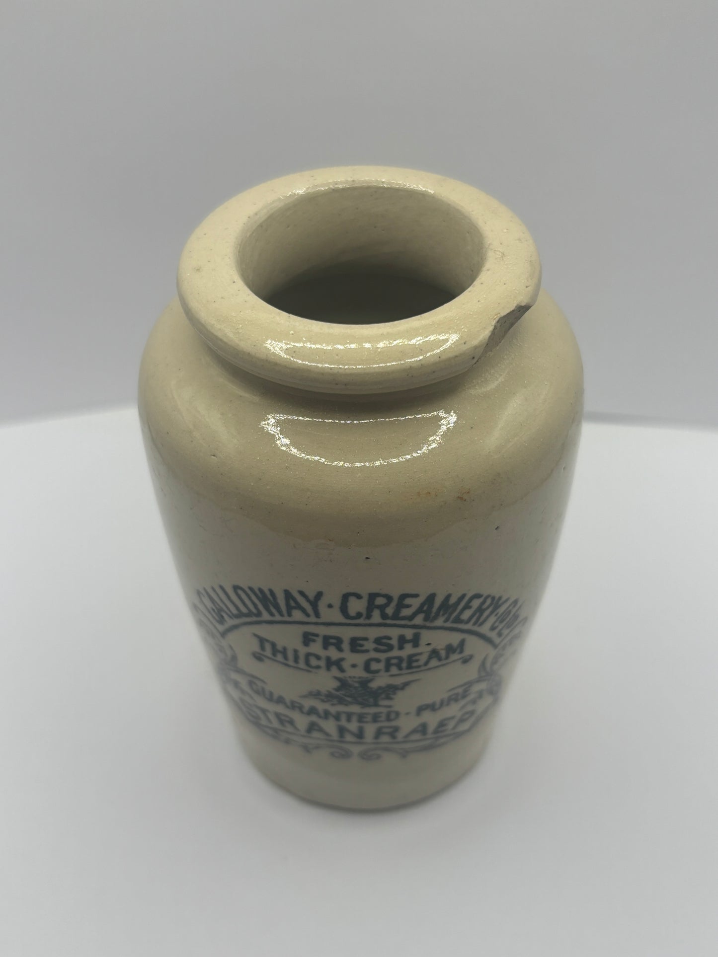 The Galloway creamery, white stoneware cream pot