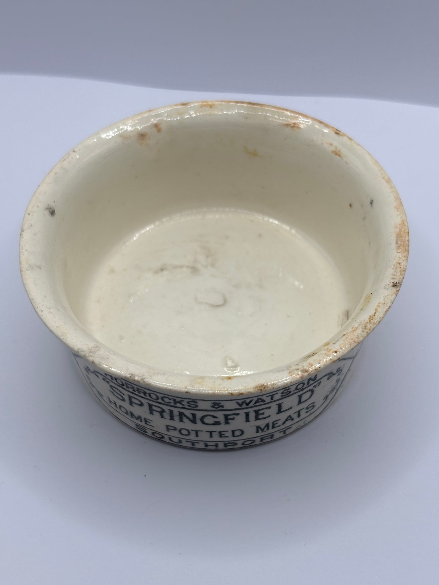 Old Springfield advertising meat paste pot, potted meat