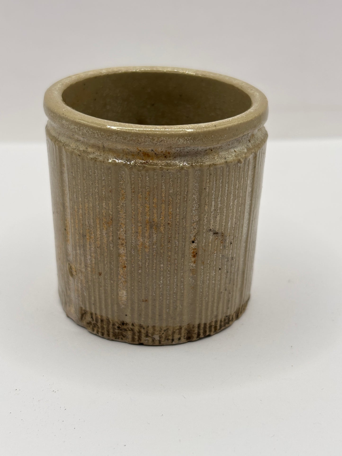 Old mini ribbed stoneware jam pot