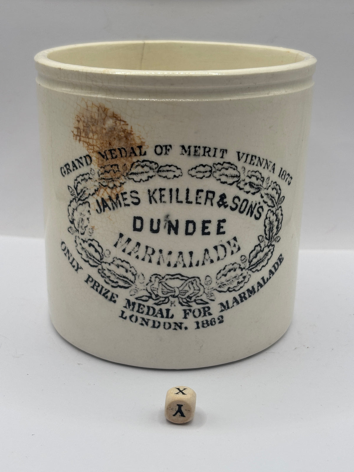 Old 2lb stoneware marmalade pot, James Keiller Dundee marmalade (x)