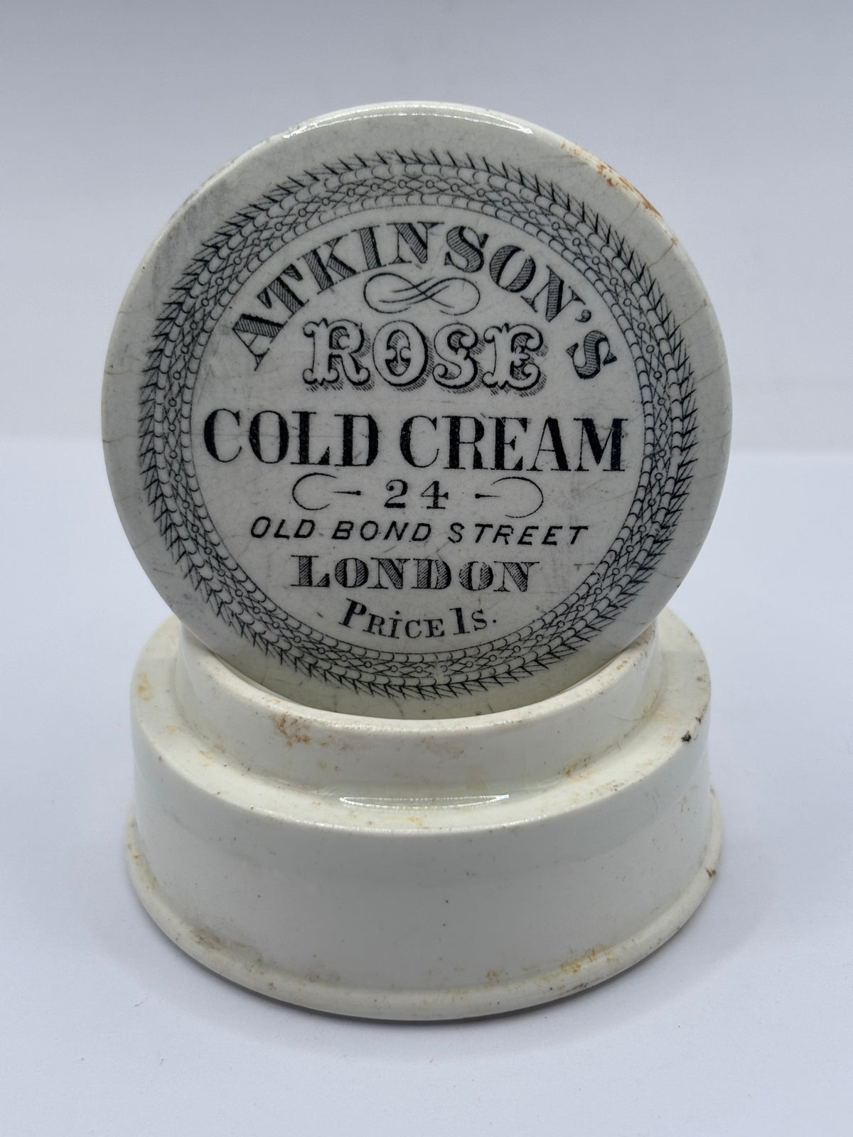 Old advertising lid and base. Atkinsons rose cold cream