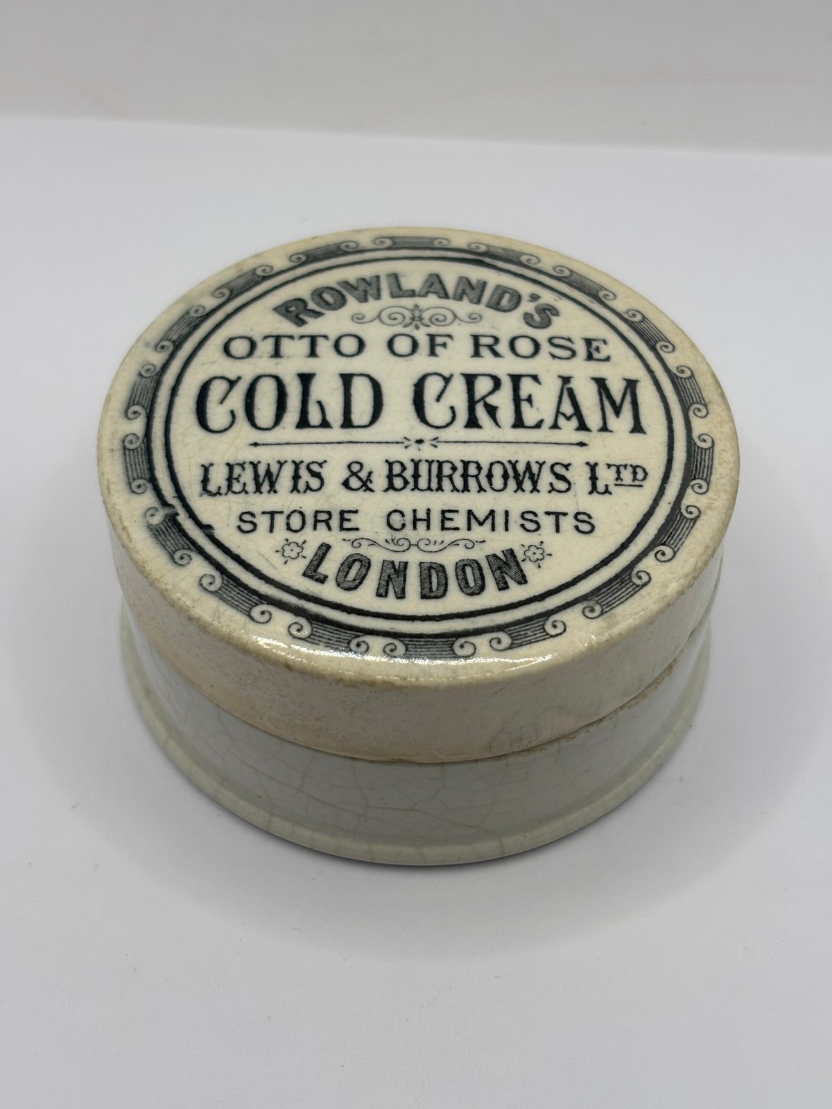 Old advertising lid and base. Rowlands Otto of rose cold cream