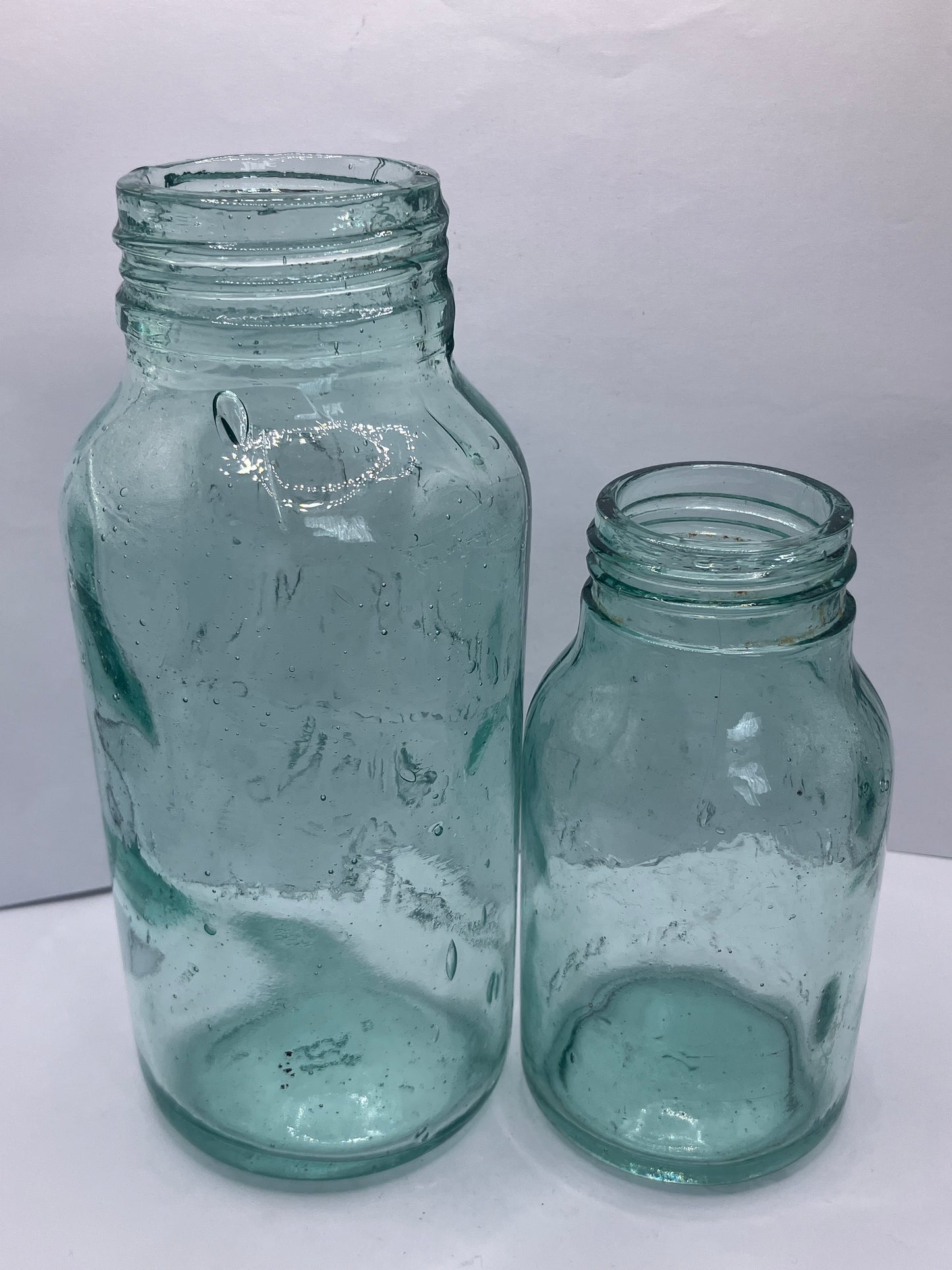 2 aqua glass advertising Horlicks  malted milk jars