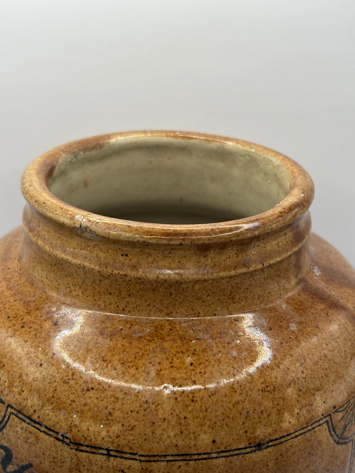 Old rare 9 inch brown stoneware VIROLAX jar