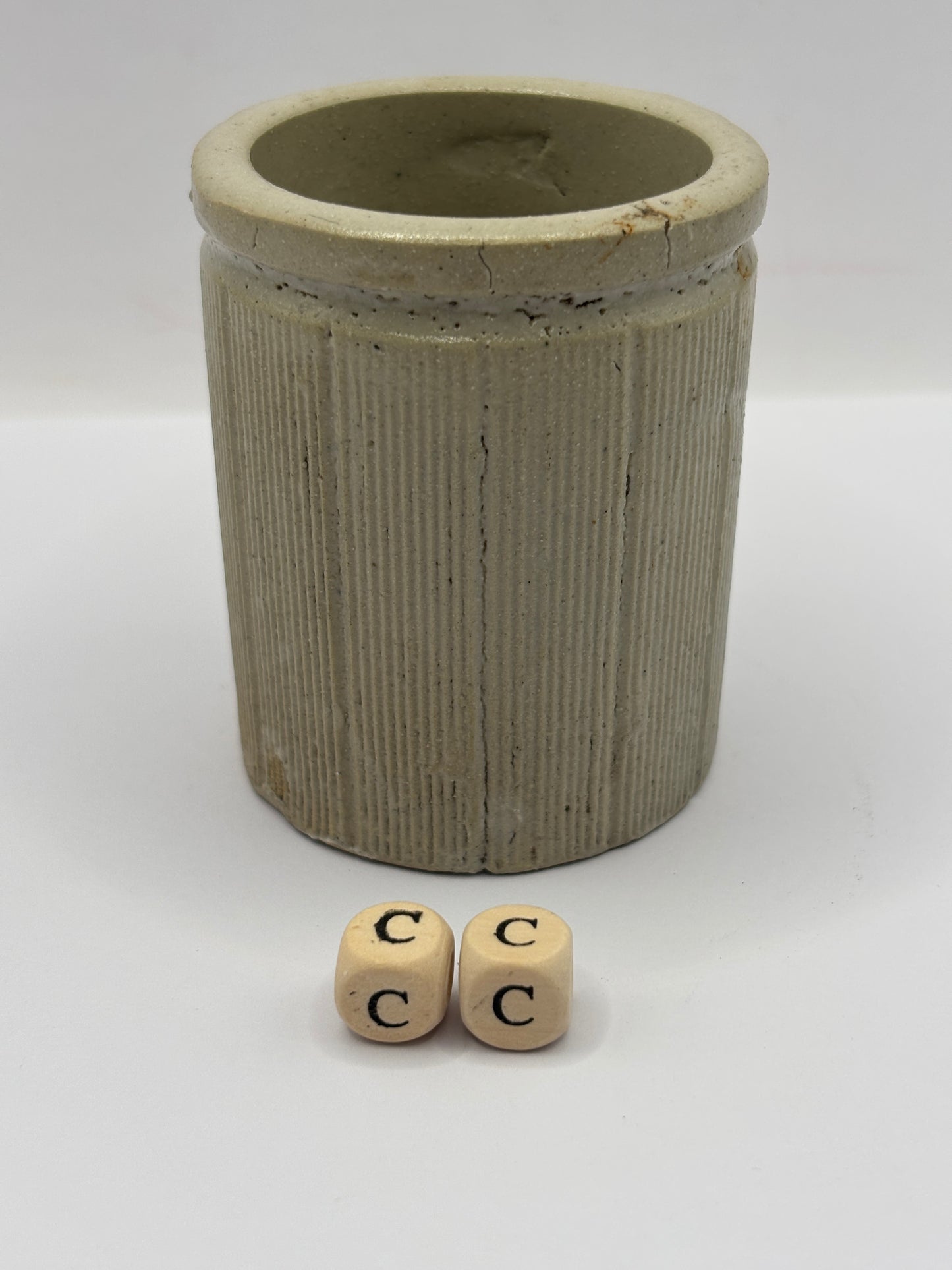 Old mini ribbed stoneware jam pot (cc)