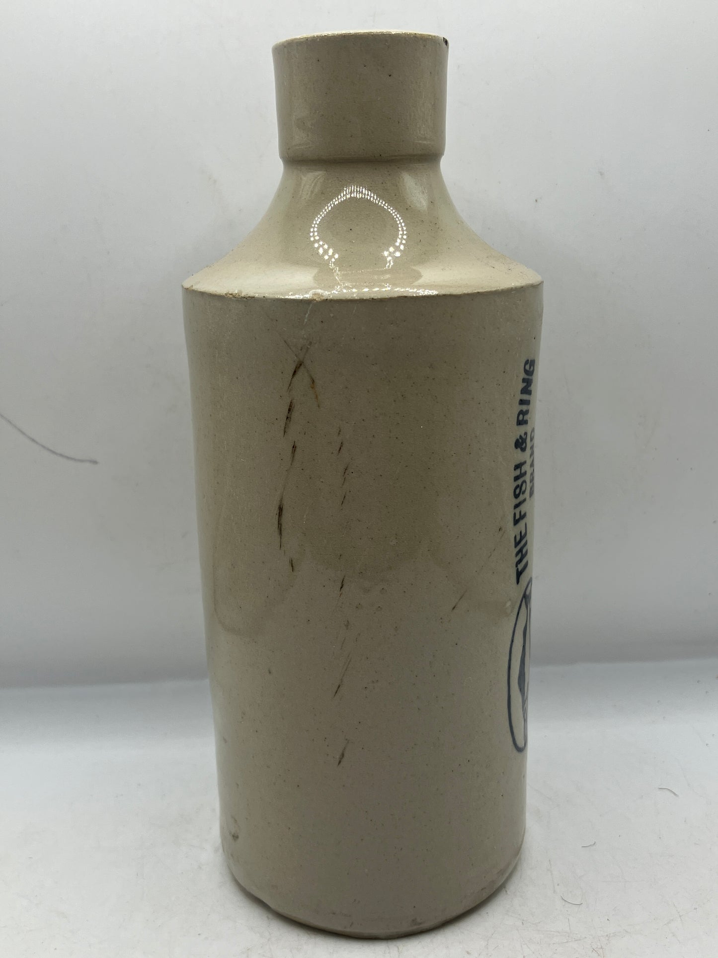 Tall Stoneware fish and ring bottle