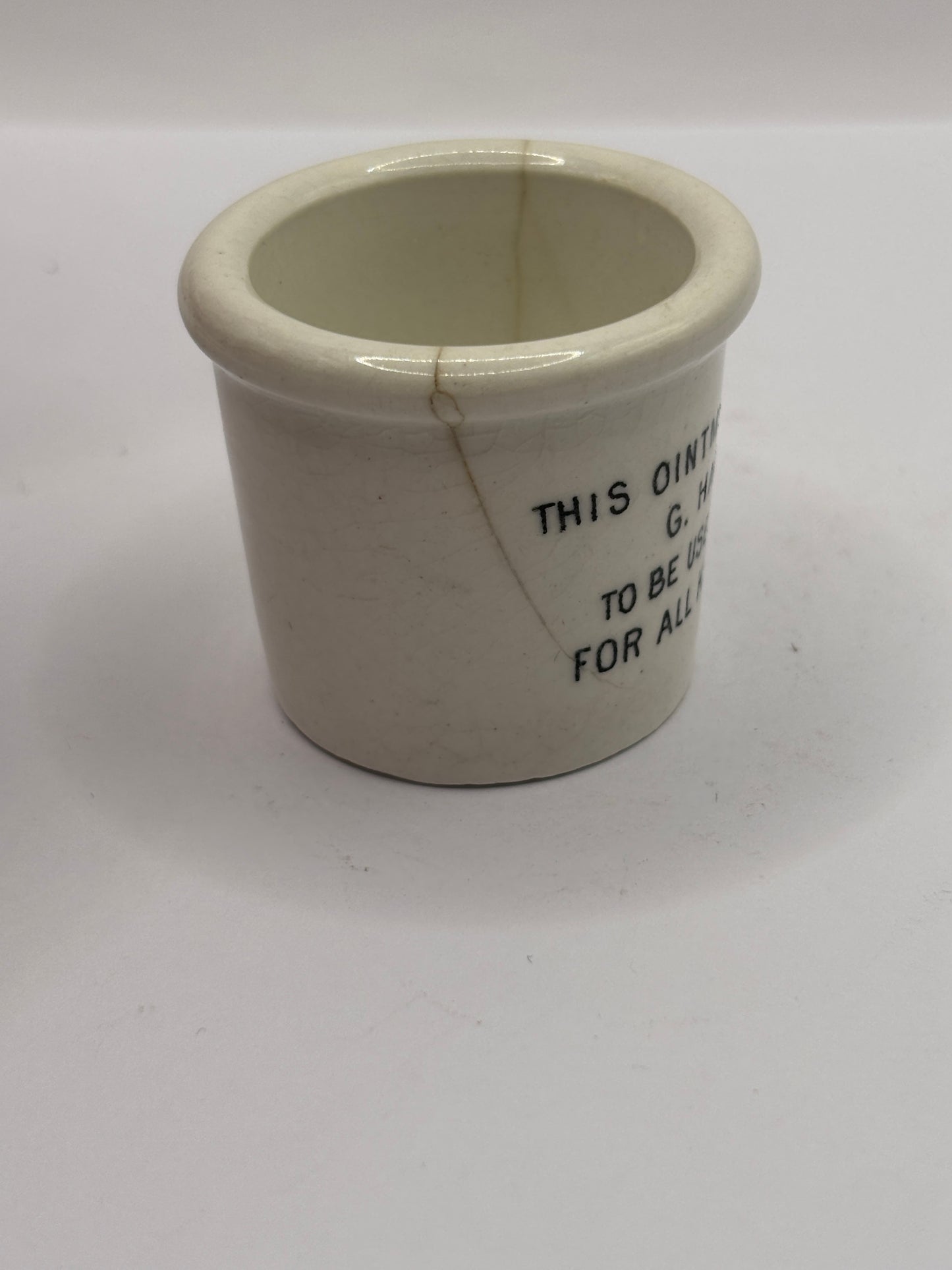 Old early advertising ointment pot, Handyside ointment