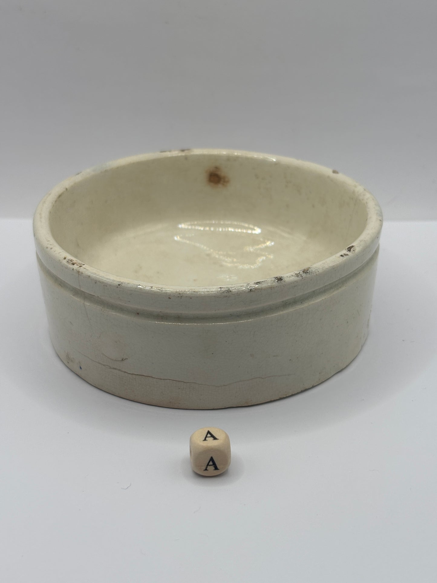 Old large plain stoneware meat paste pot, potted meat (a)