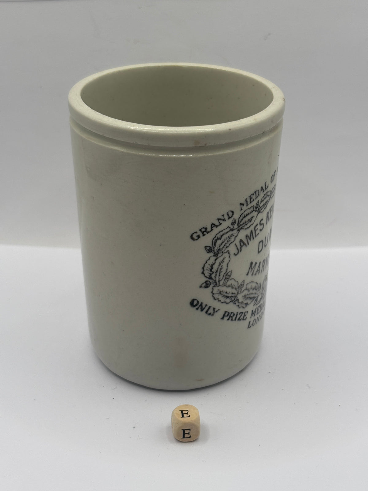 Old 1lb stoneware marmalade pot, James Keiller Dundee marmalade (e)