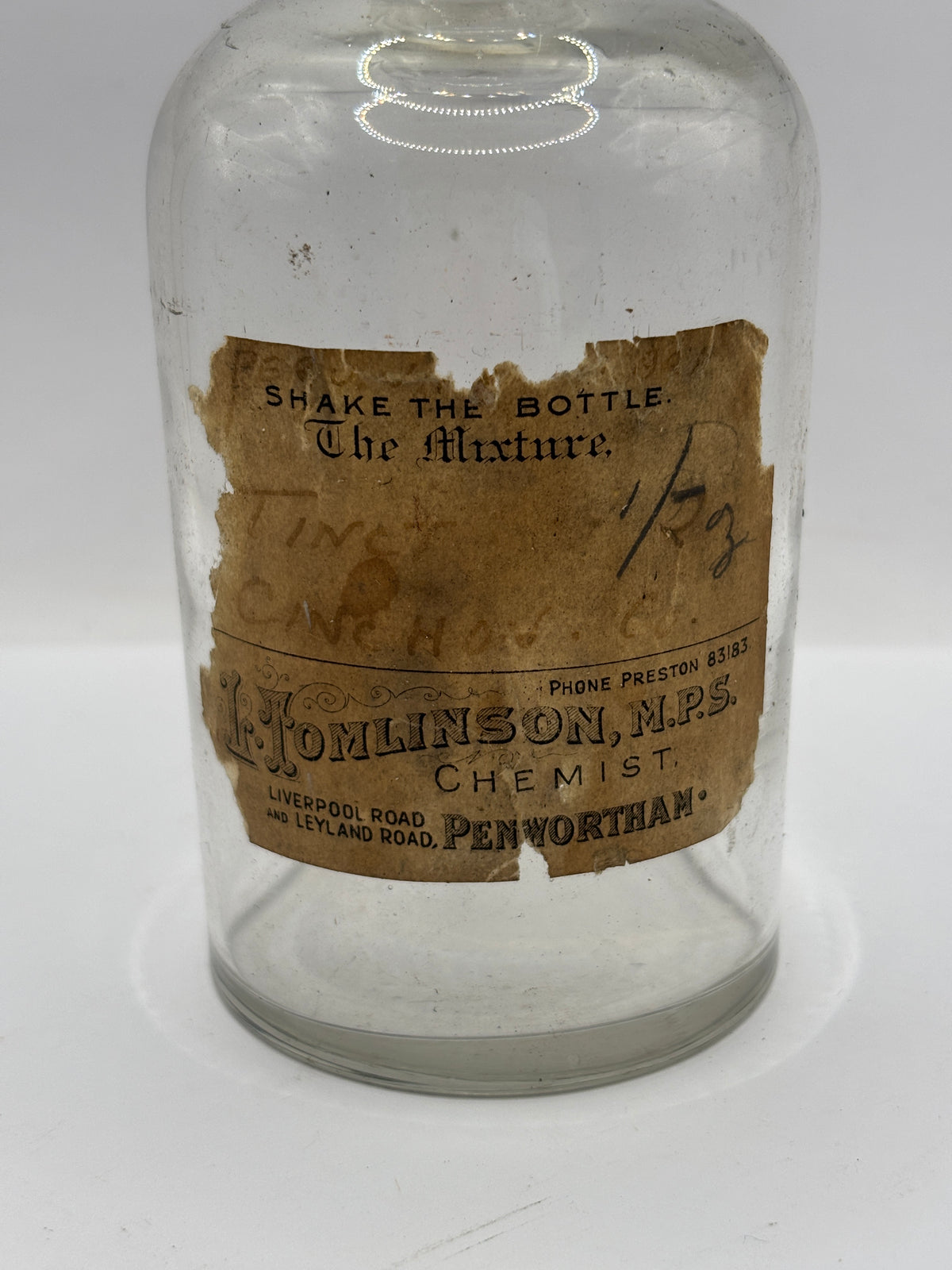 Old glass chemist round with original label and stopper