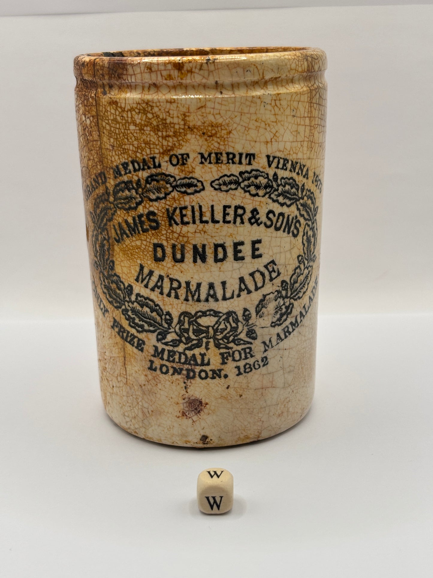 Old 1lb James Keiller Dundee marmalade jar (w) damaged