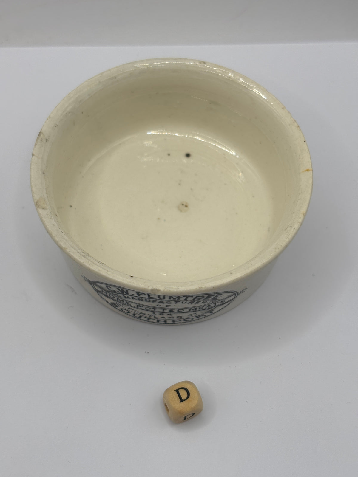 Old advertising meat paste pot, Plumtree home potted meats (D)