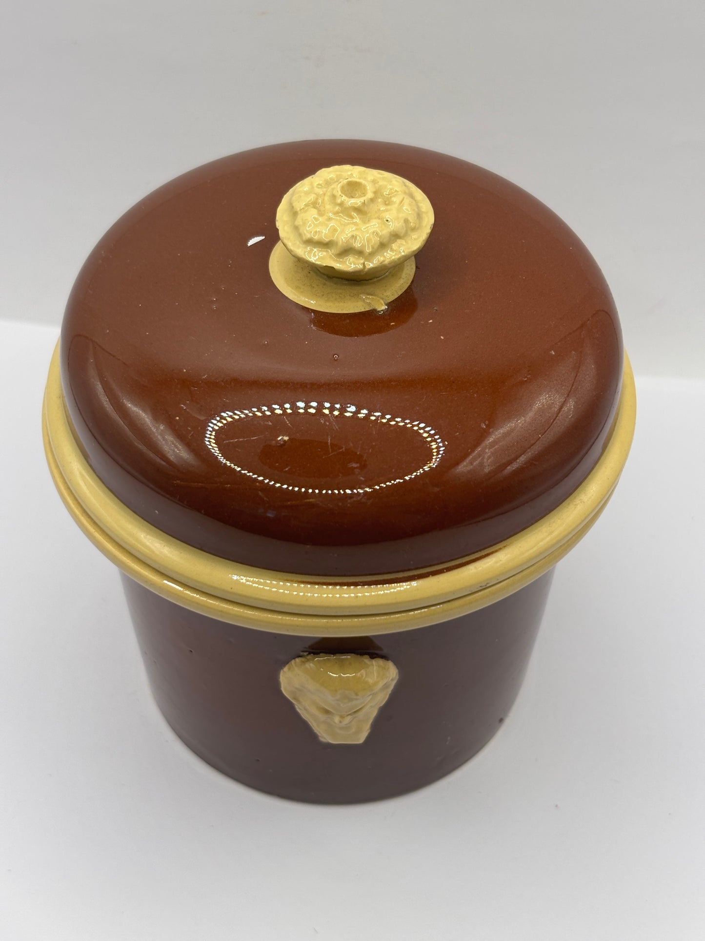 Old french stoneware terrine jar and lid