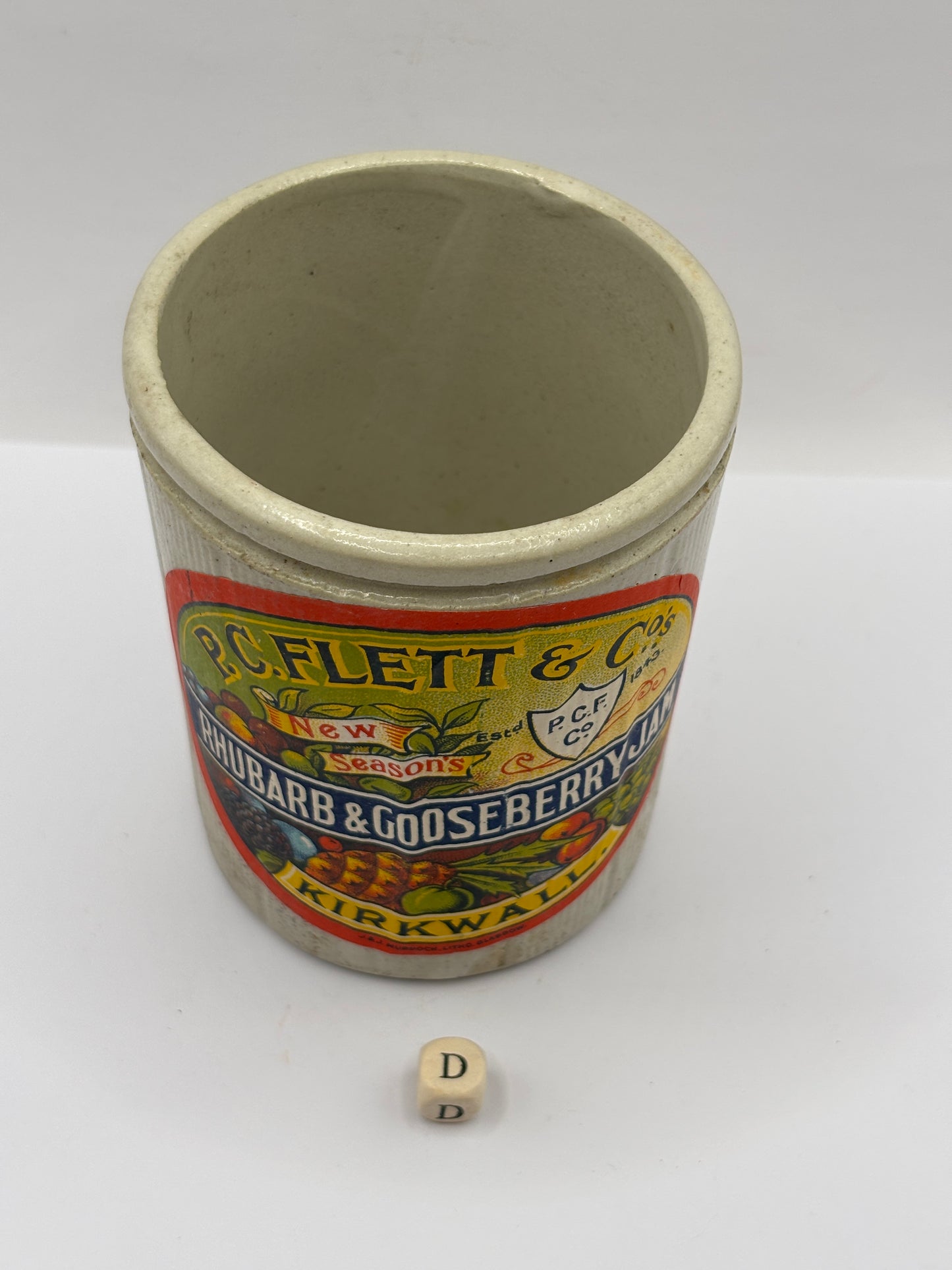 Old 1lb stoneware jam pot with added label (D)