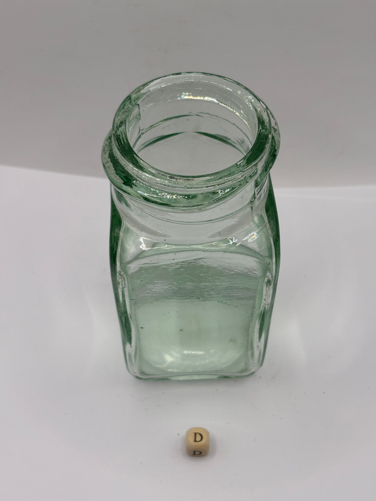 Old square aqua glass pickle jar (D)