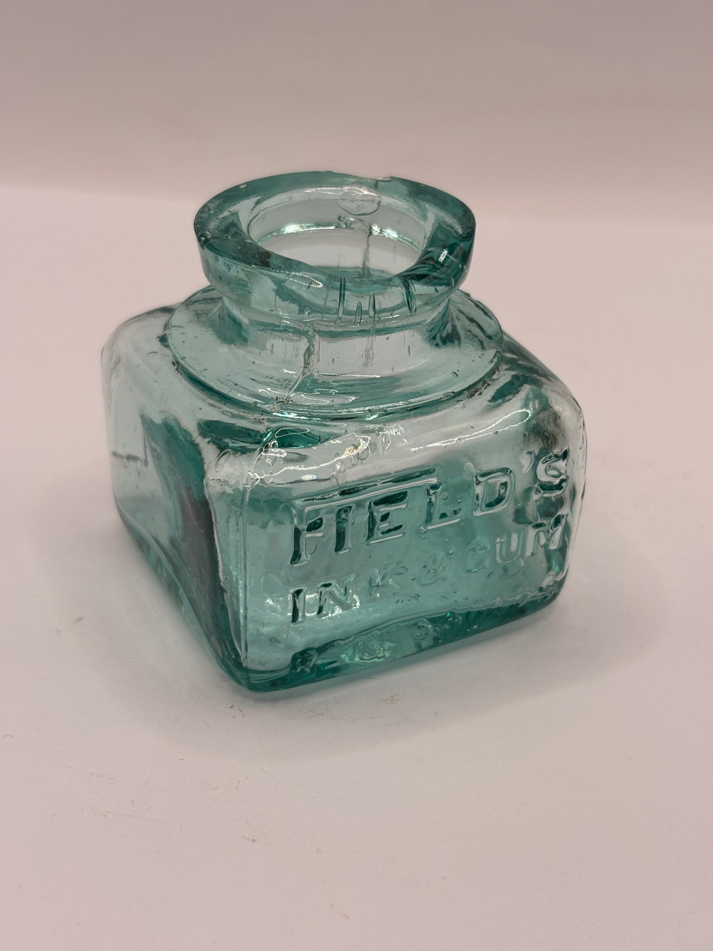 old advertising glass ink,inkwells, ink bottle. Fields ink. Chipped
