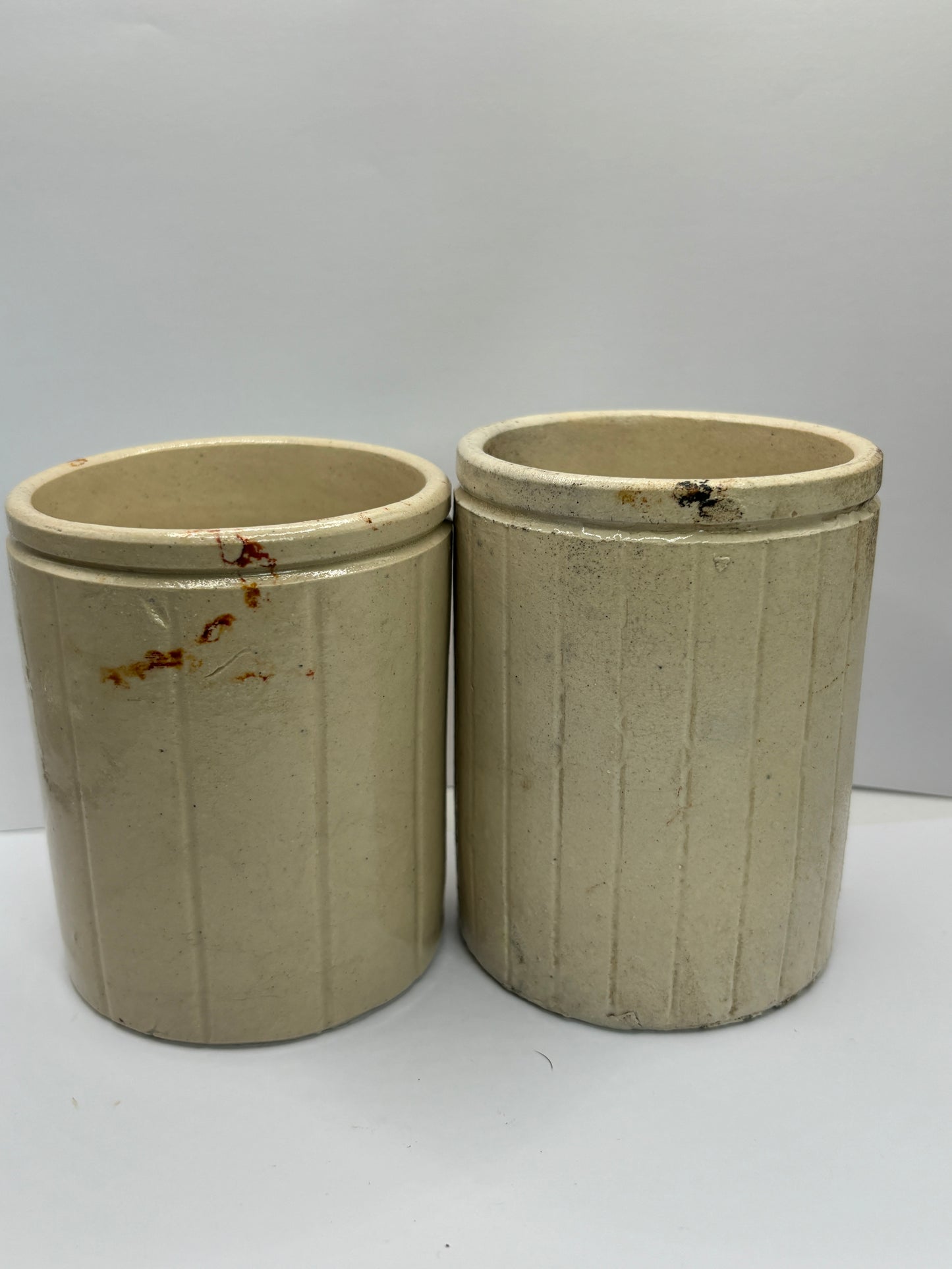 2 ribbed stoneware jam pots