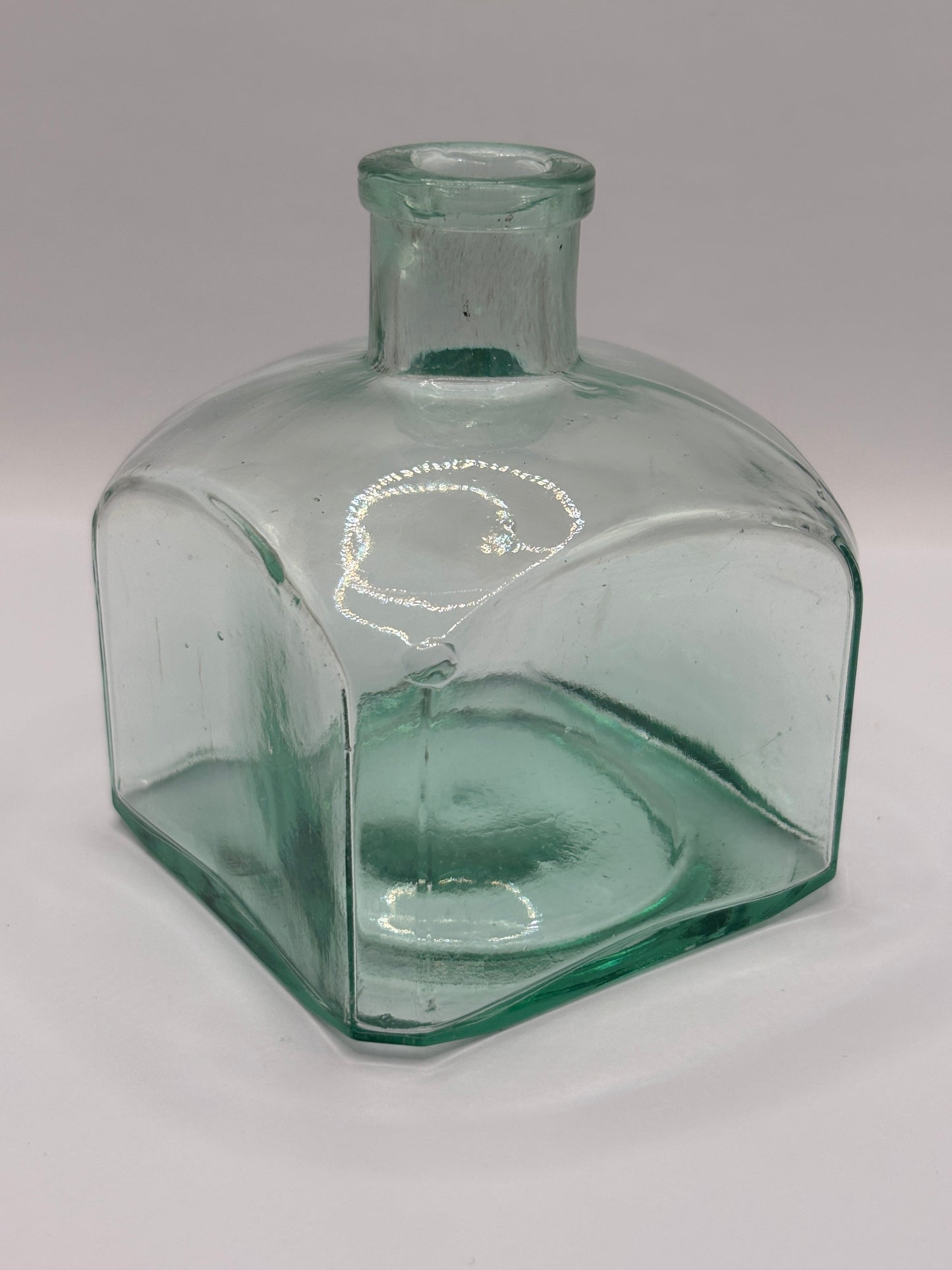 Old large square glass ink, inkwell