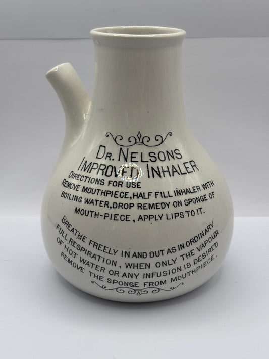 Old stoneware advertising inhaler, Dr Nelsons improved inhaler
