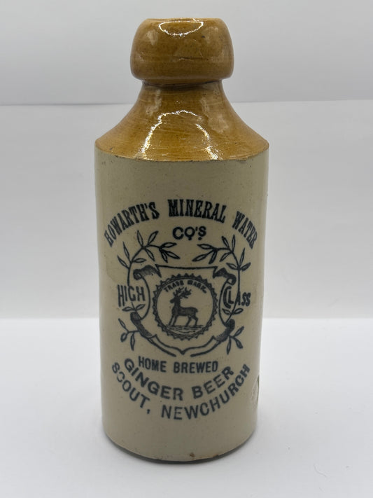 Old stoneware ginger beer bottle, Howarths mineral water Co. Scout Newchurch