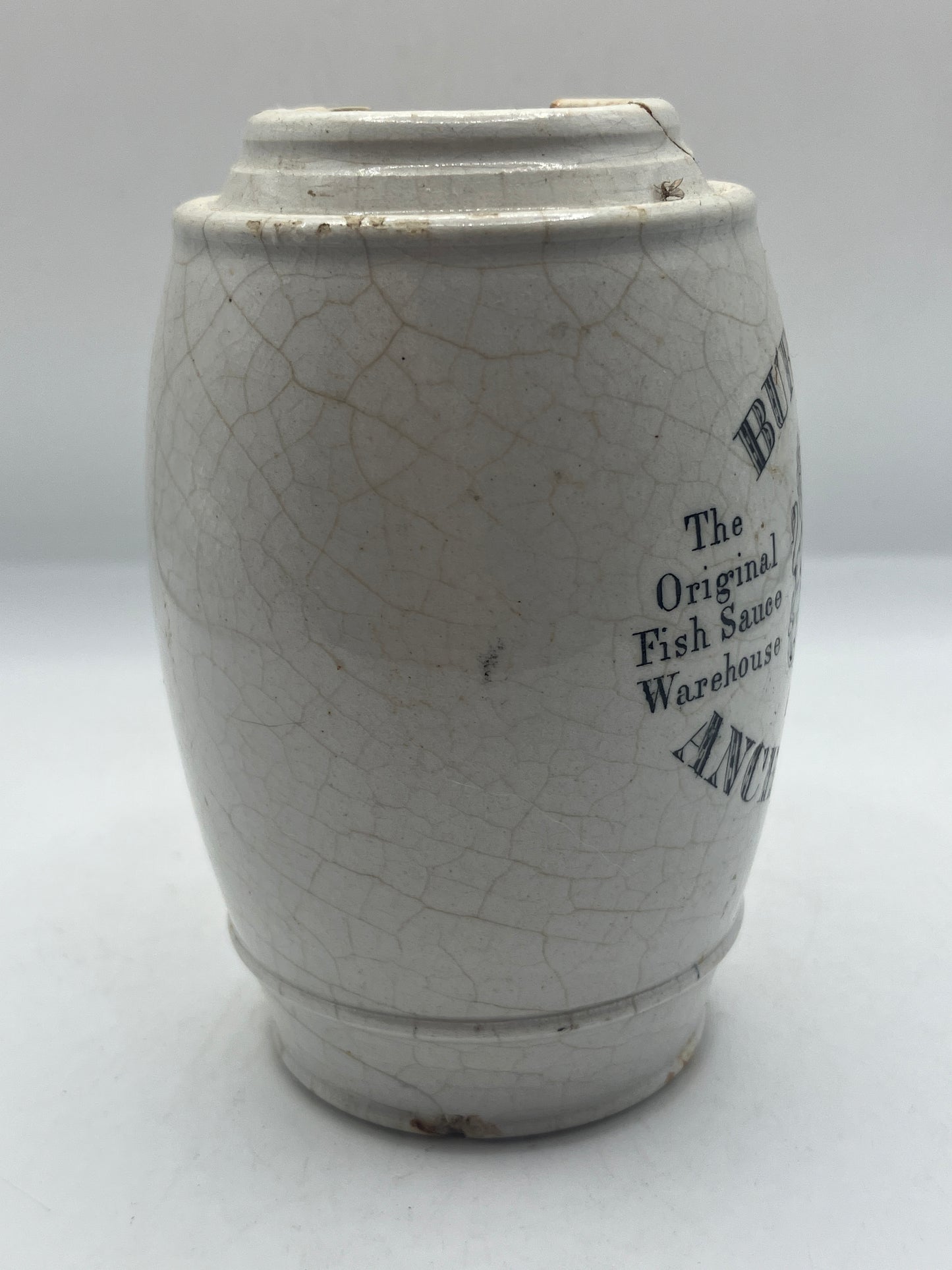 Burgess’s anchovy paste advertising pot, Damaged