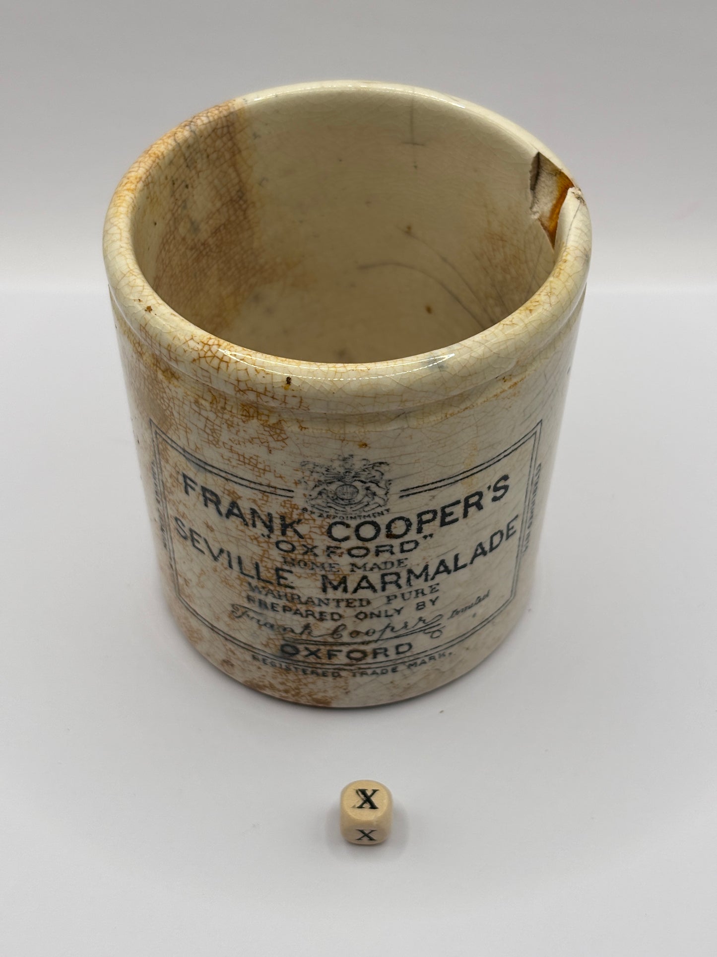 Old 1lb frank coopers marmalade jar.  Damaged (x)