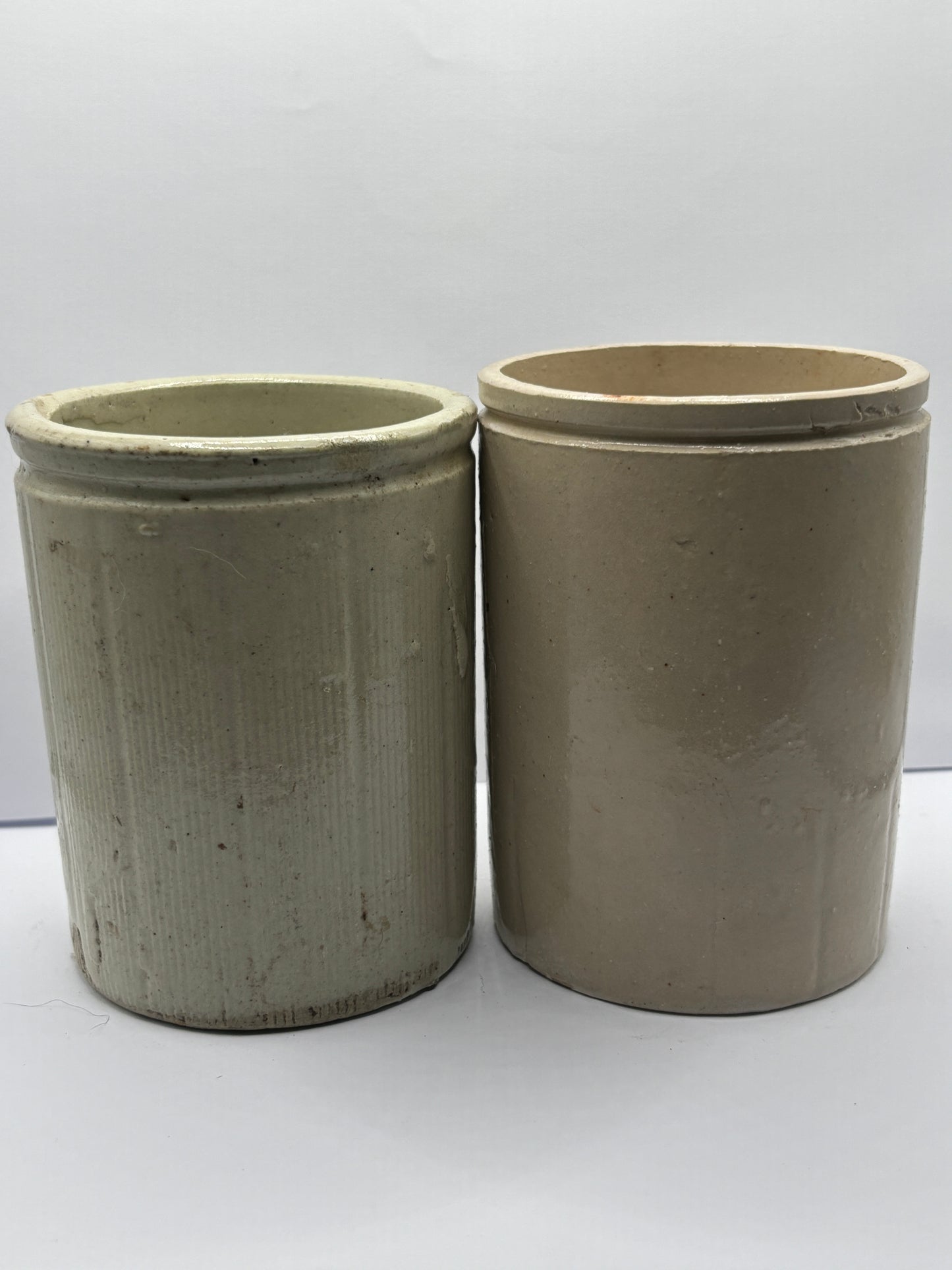 2 ribbed stoneware jam pots