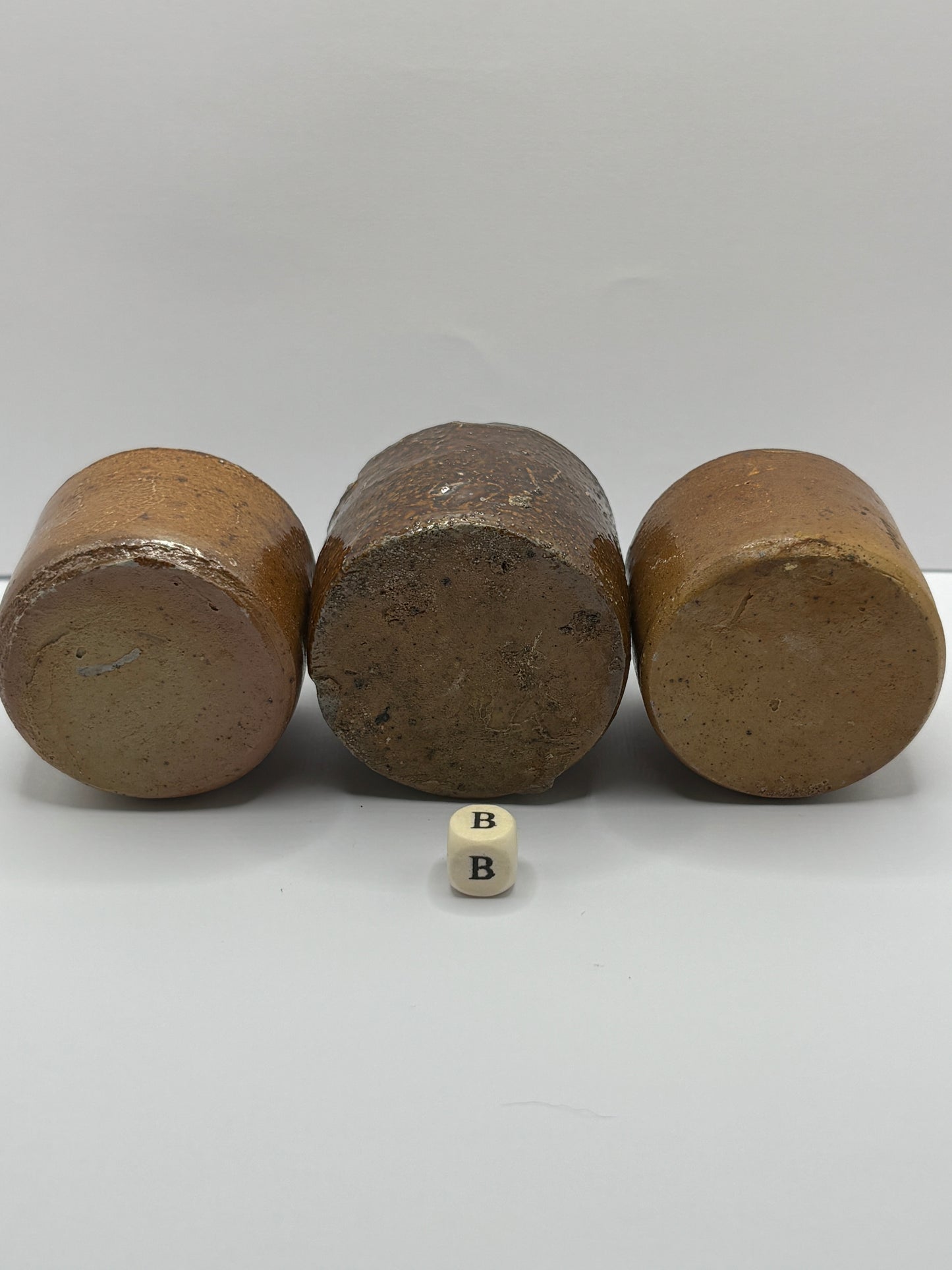 3 brown stoneware inkwells, pork pie inks (B)