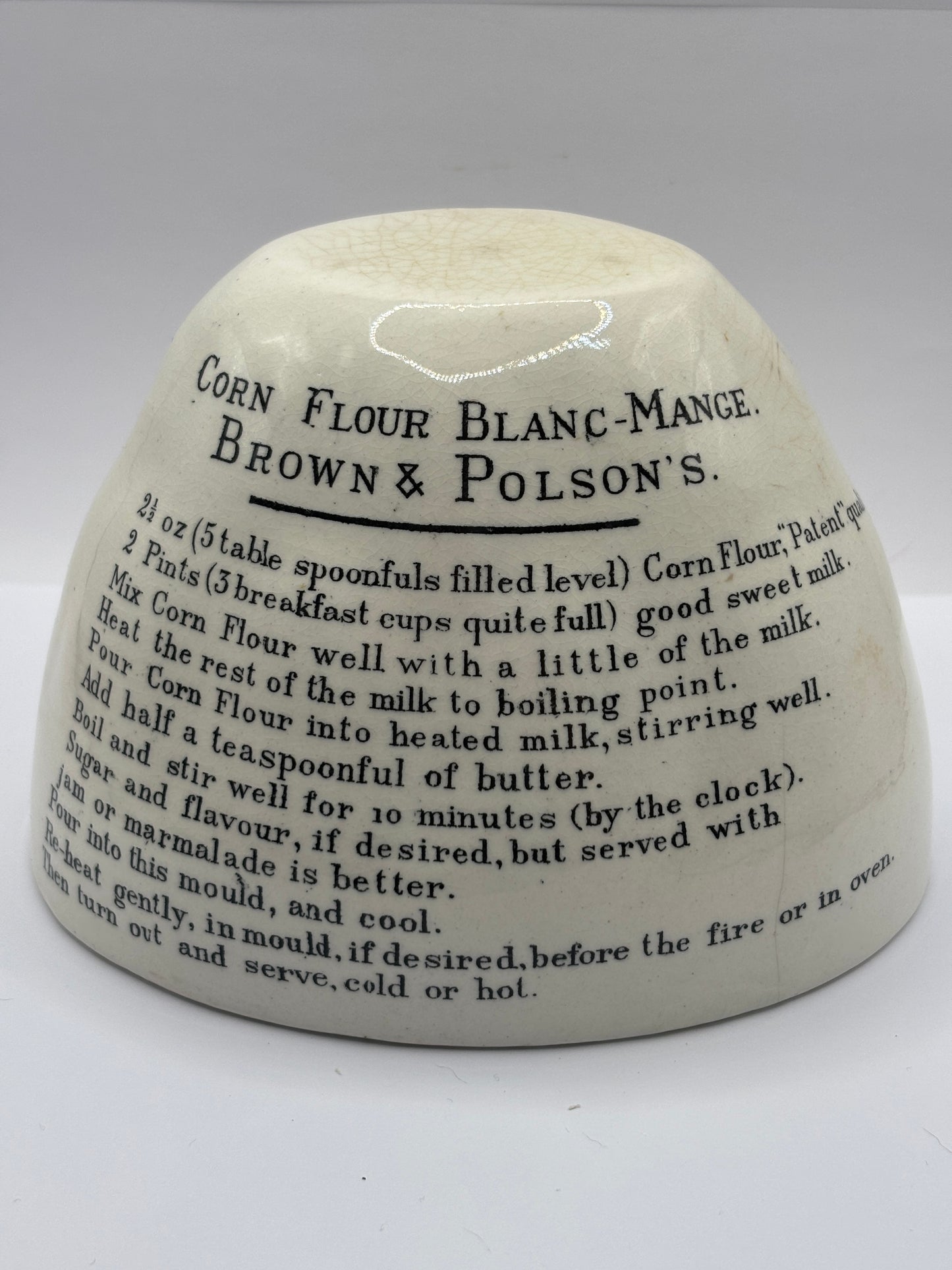 Old advertising Blanc mange mould, Cornflower blanc mange. Brown & Polsons
