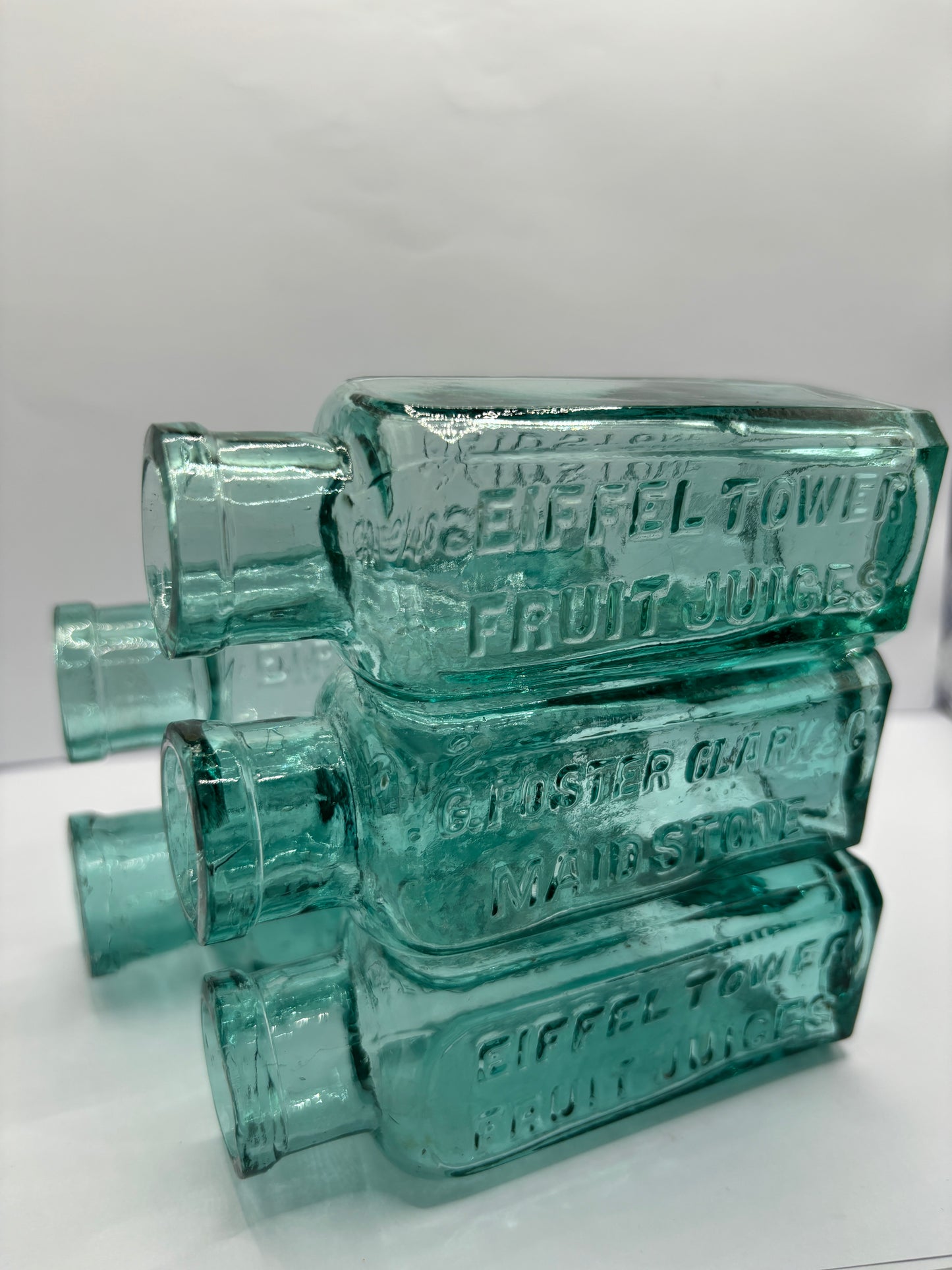 5 old aqua glass eiffel tower lemonade bottles