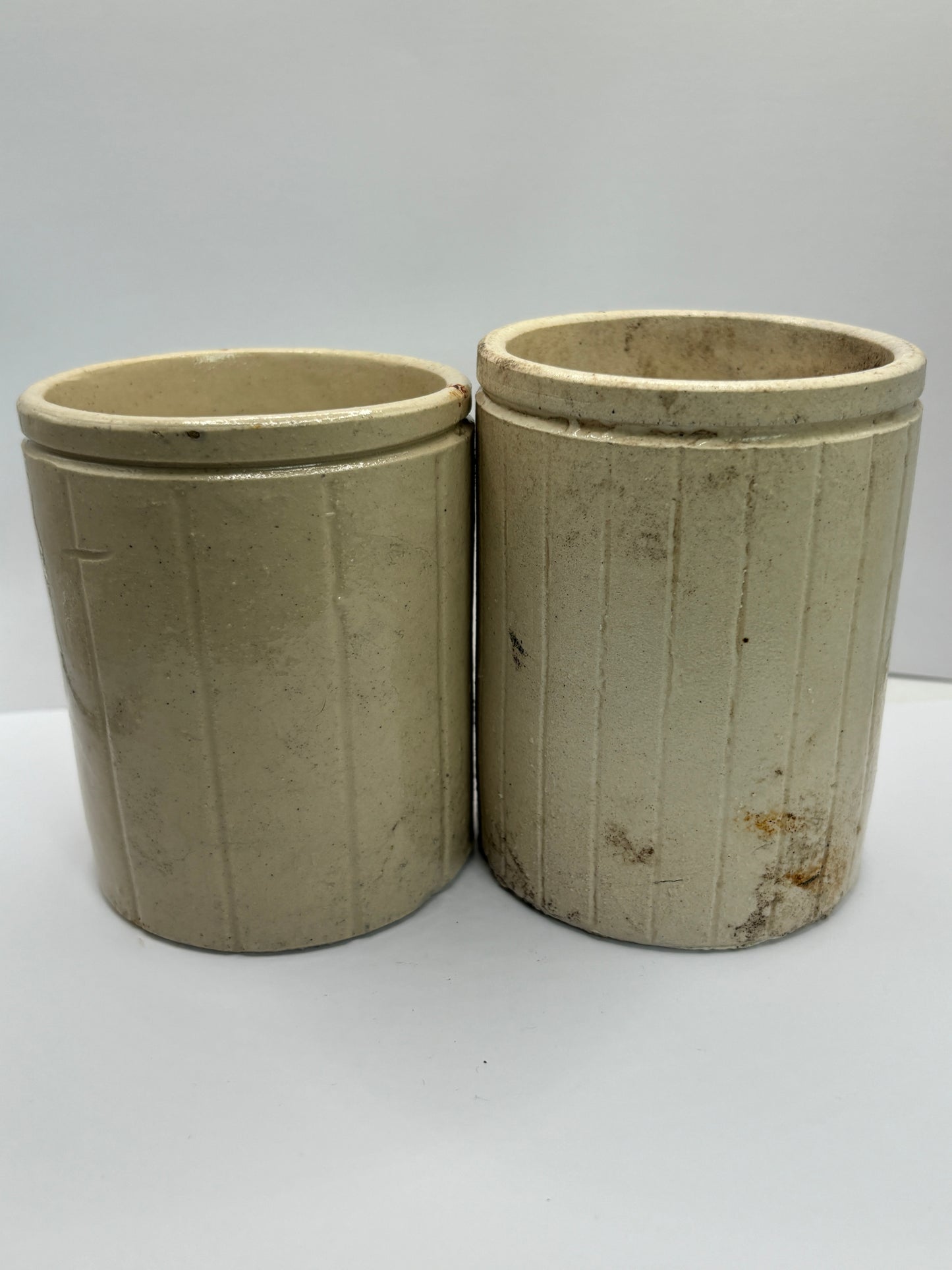 2 ribbed stoneware jam pots