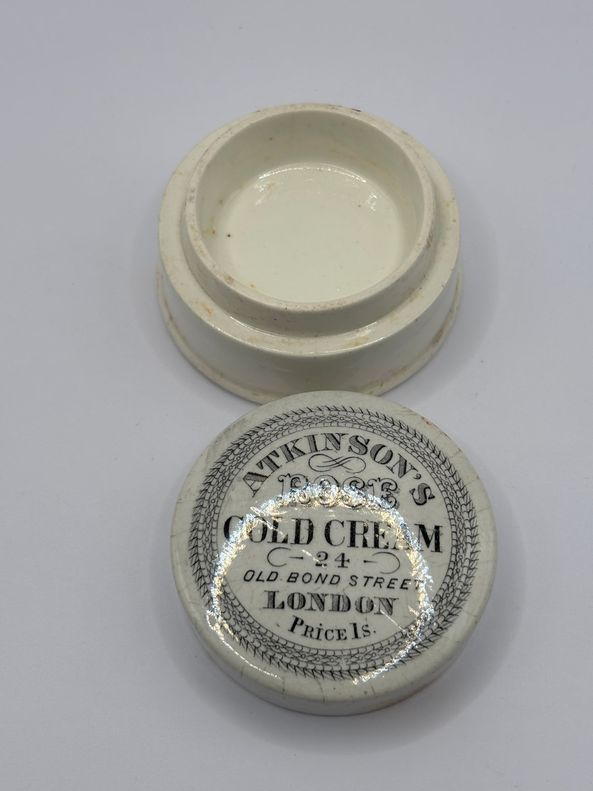 Old advertising lid and base. Atkinsons rose cold cream