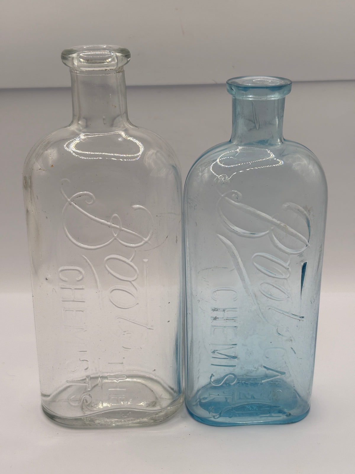 2 old crusty Boots cash chemist bottles