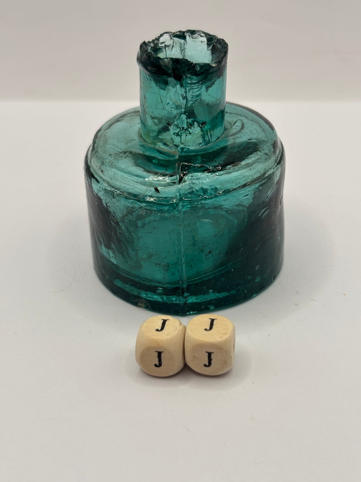 Old green glass ink, inkwell. (JJ)