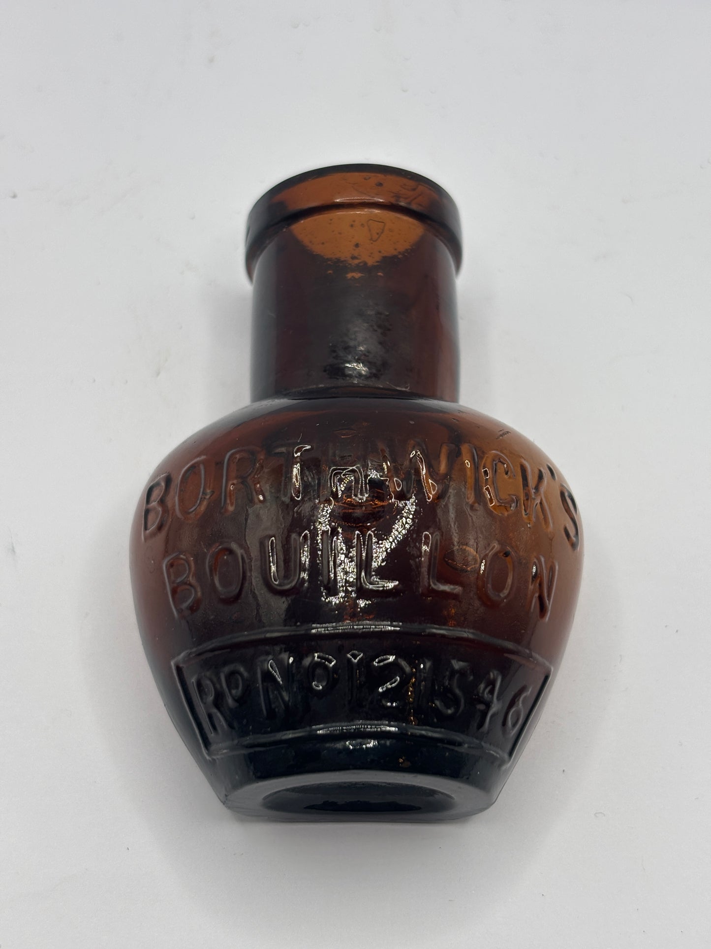 Old amber glass advertising Bouillon bottle, Borthwicks