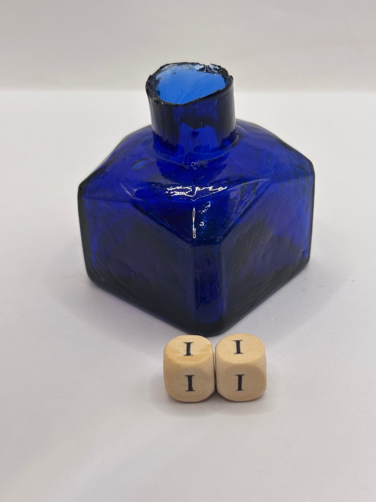 Old cobalt blue glass ink bottle, inkwell (ii)