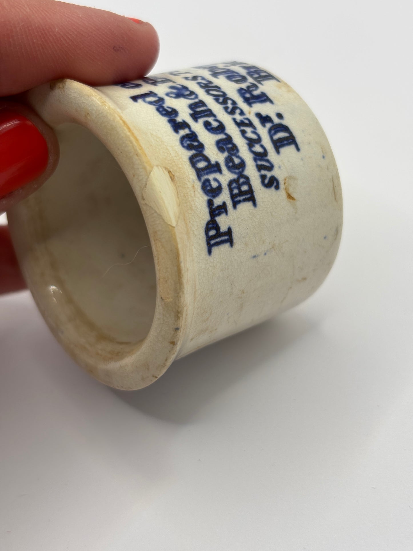 Old small advertising ointment pot, Dr Roberts poor mans friend, small repair