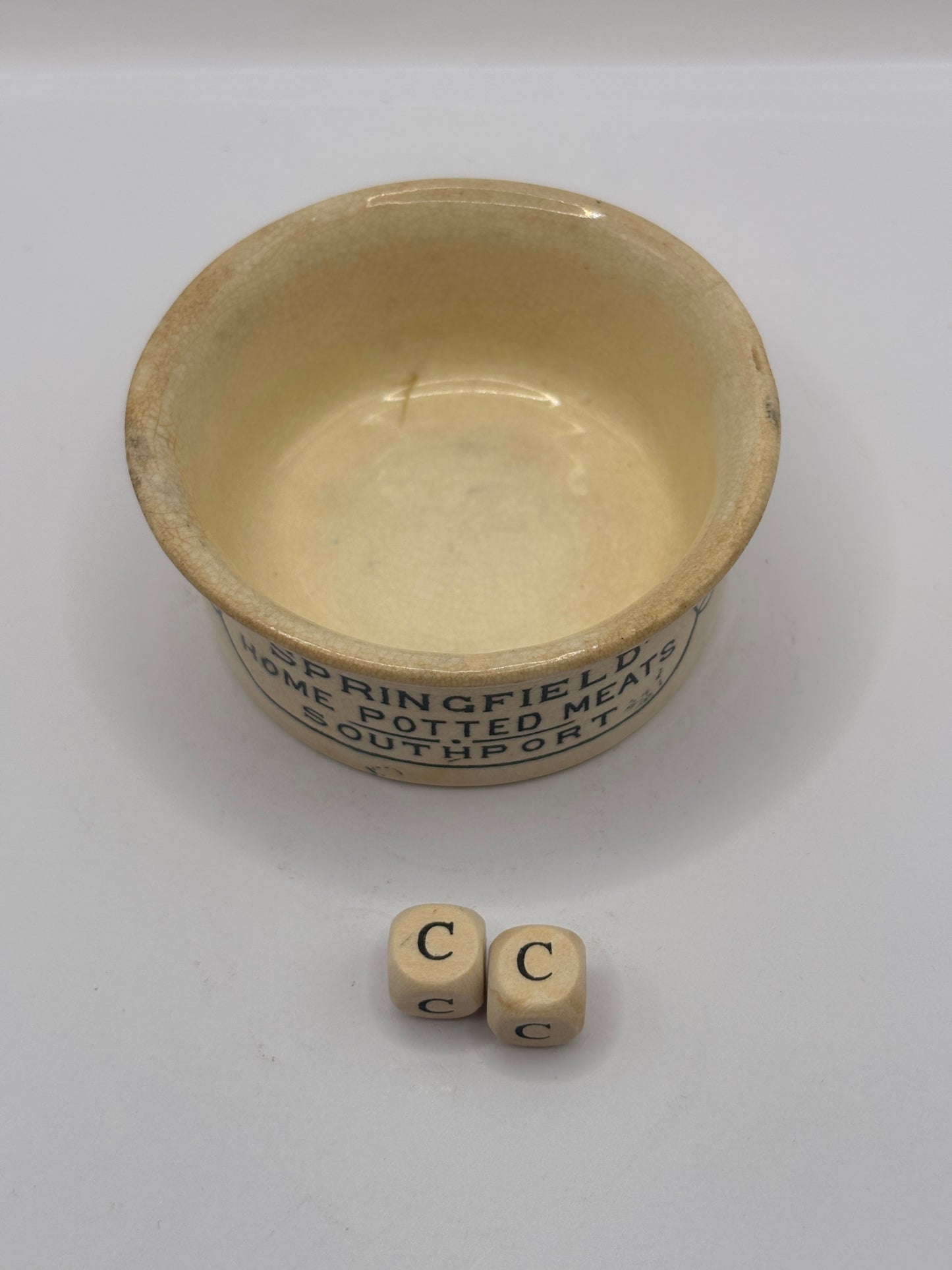 Old mini Springfield advertising meat paste pot, home potted meats (cc)