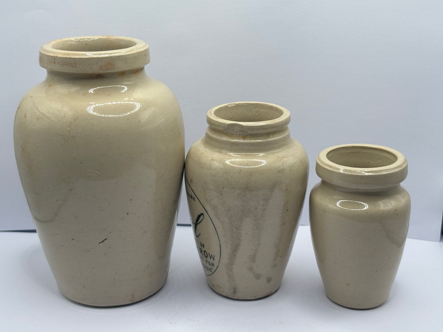 3 Old stoneware advertising Virol jars