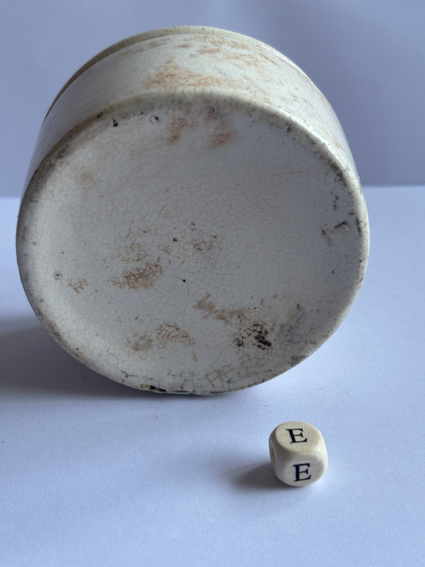 Old stained & crazed stoneware meat paste pot