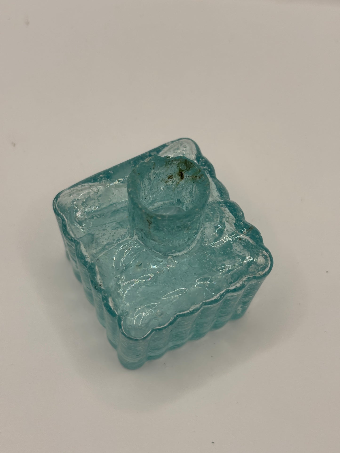 old aqua glass ink,inkwell, ink bottle. bubbly ink