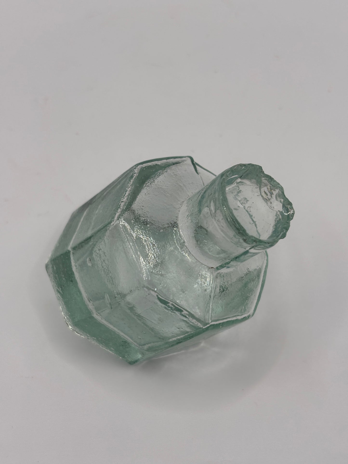 Old aqua glass inkwell, tipper ink