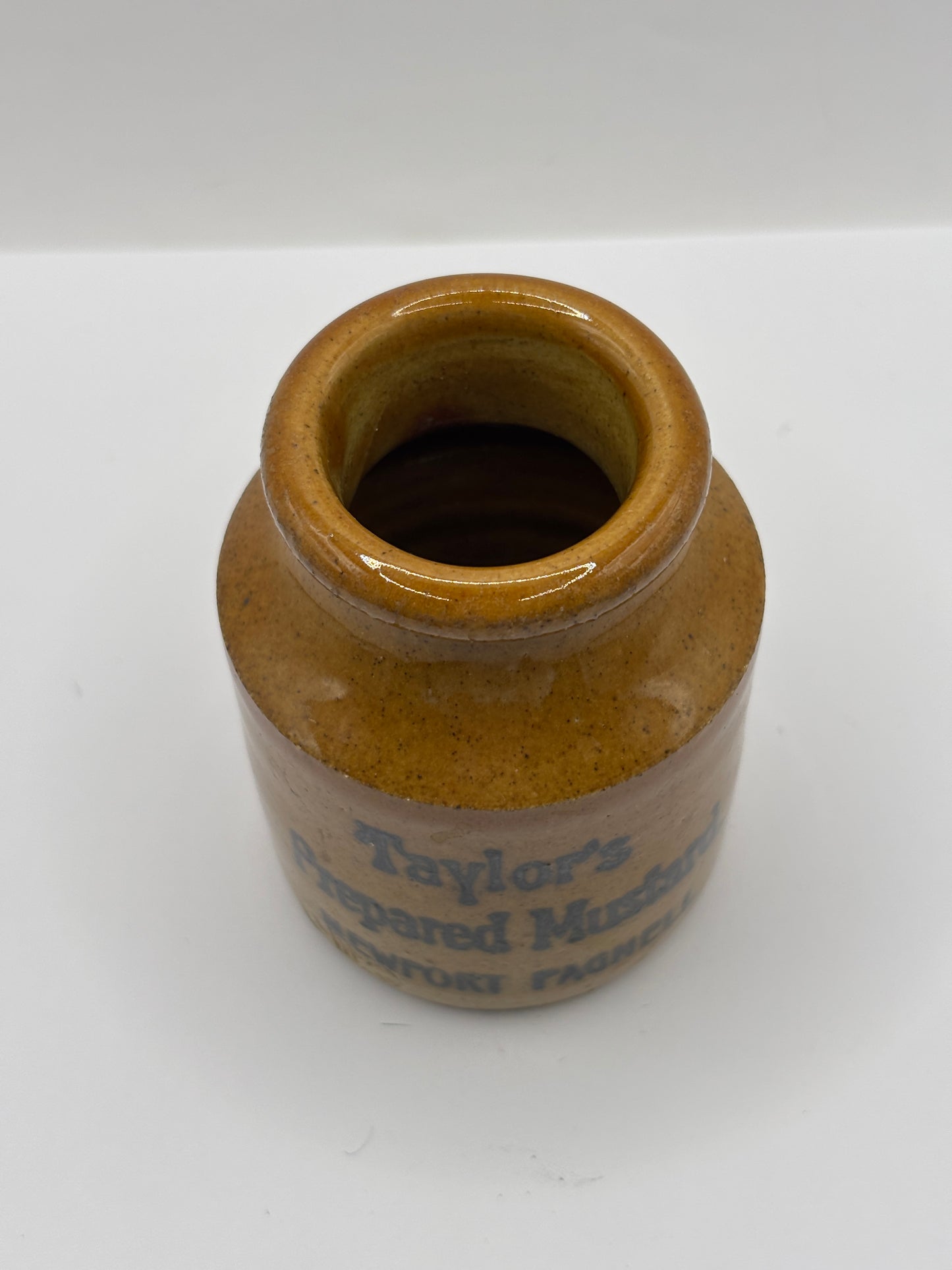 Old small sized advertising jar, Taylors prepared mustard. 7.5cms