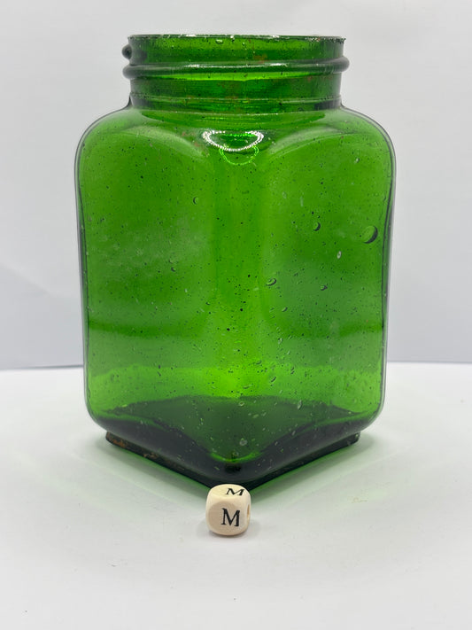 Old green glass pickle jar (m)
