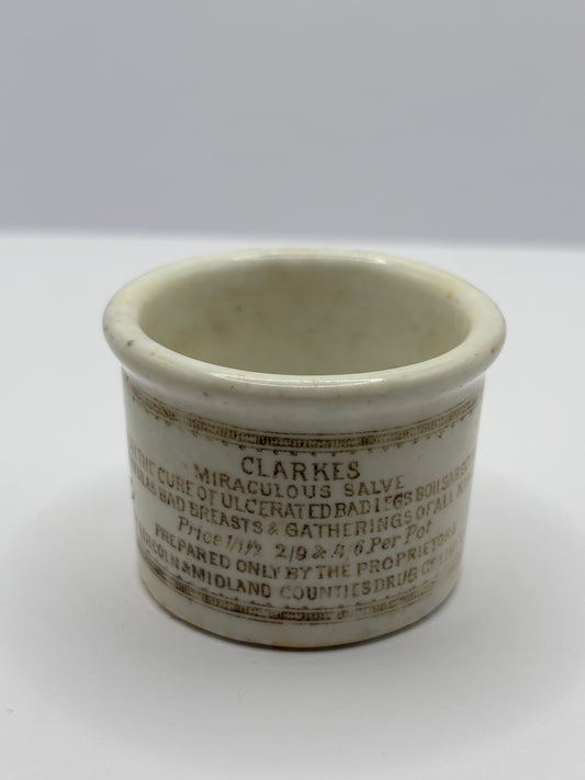 Old Clarke’s miraculous salve ointment pot