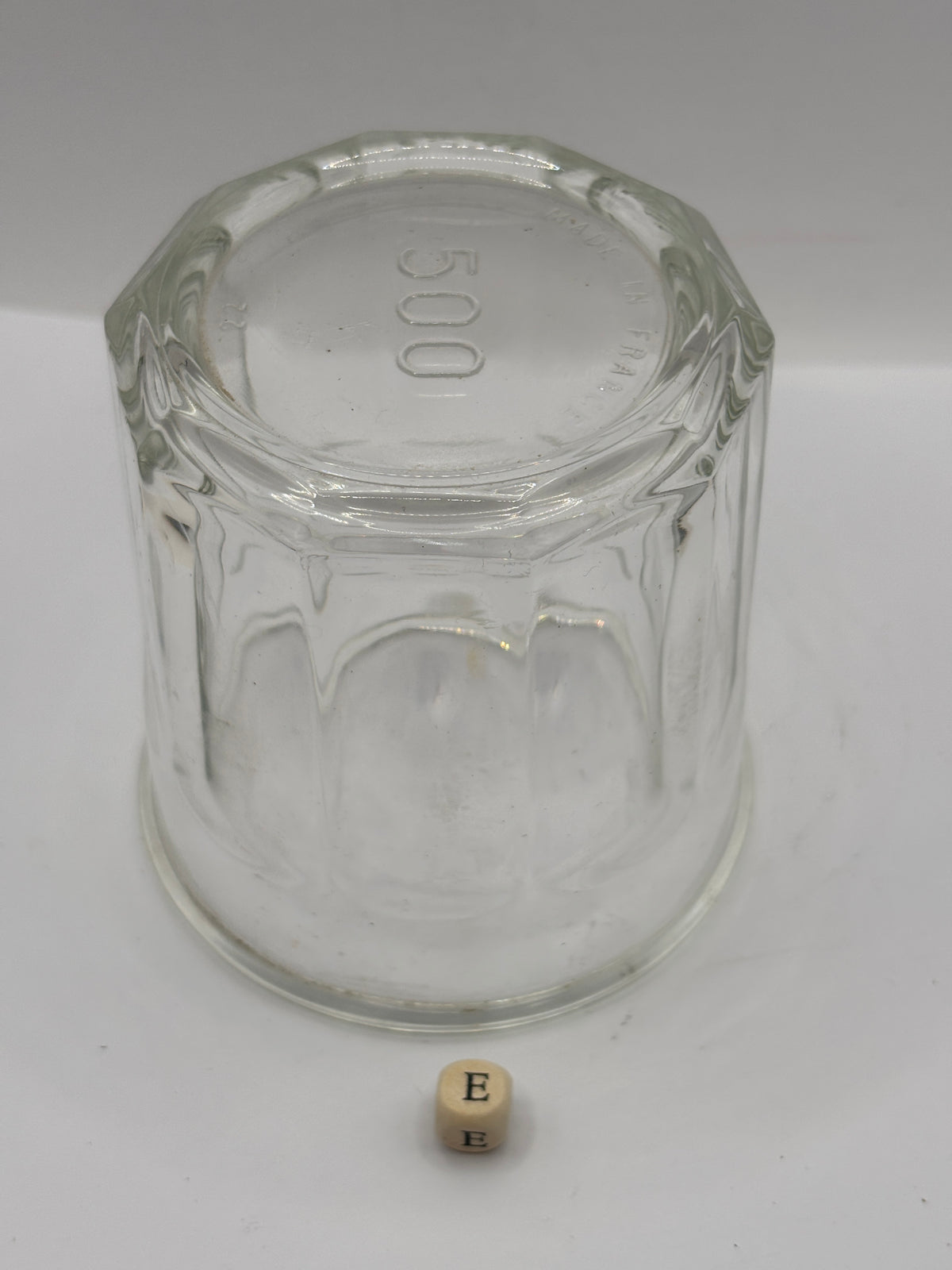 Old clear glass French jam jar (e)