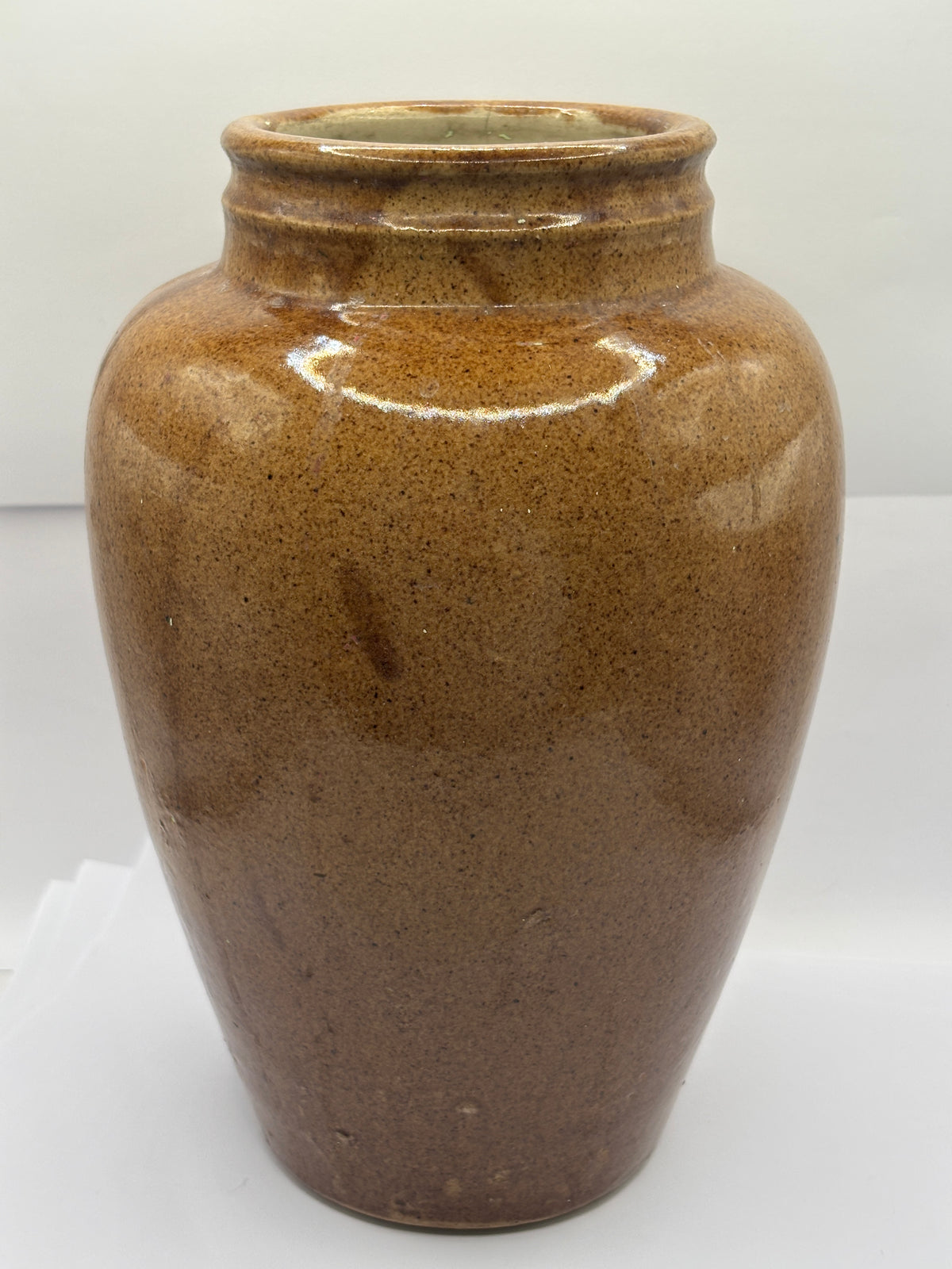 Old rare 9 inch brown stoneware VIROLAX jar